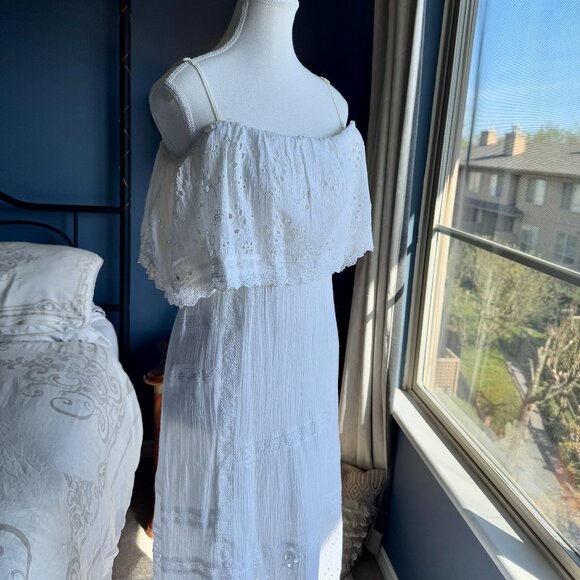 Free People White Lace Eyelet Prairie Midi Dress - Picture 5 of 16